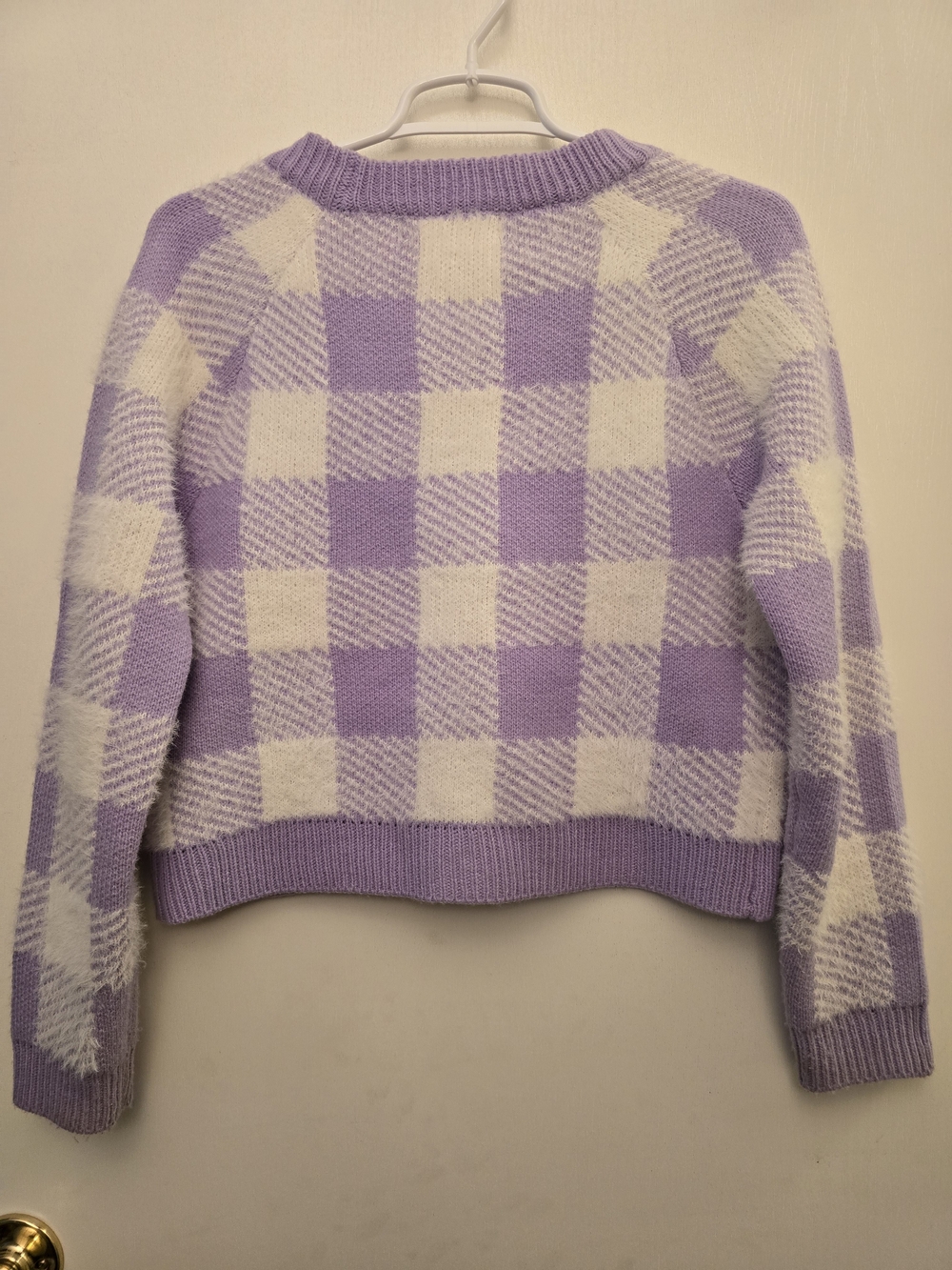 Willow Lavender and Cream Check V-Neck Cardigan - Picture 2 of 3